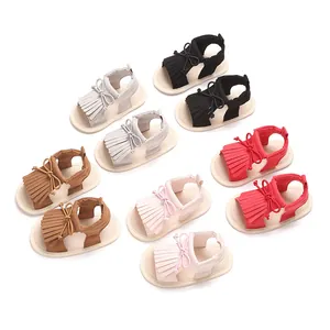 Baby Girls Tassel Sandals Bow Soft Sole Pre-walking Shoes Canvas Breathable Summer Infants First Walkers Lightweight Footwear
