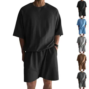 Display of multiple color options for men's summer leisure t-shirt and short set