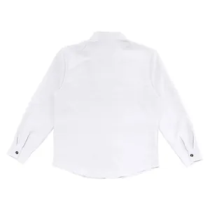 Back view of a white linen long sleeve casual shirt for men with a relaxed fit