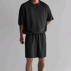 Men's charcoal grey terry cotton short sleeve t-shirt and shorts casual set