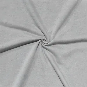 Detailed macro texture shot of premium light grey soft French Terry cotton fabric