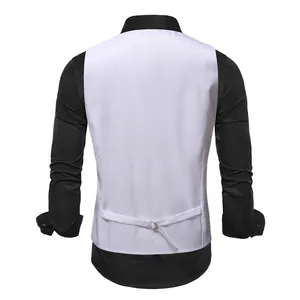 Back view of white men's waistcoat featuring an adjustable rear strap buckle