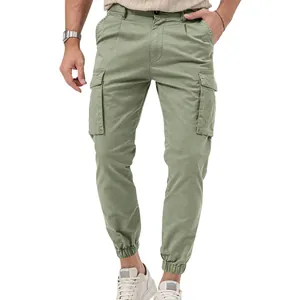 Men's olive green multi-pocket cargo jogger pants for casual wear and daily use.