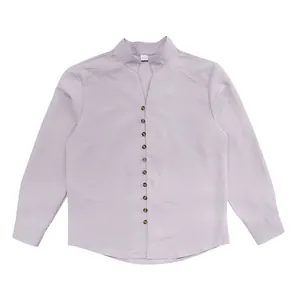 Classic men's retro lavender linen casual loose-fitting long-sleeve button shirt