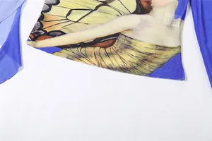 Detail of sexy slim fit mesh T-shirt featuring vintage artistic butterfly graphic print