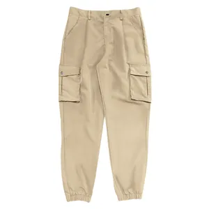 Classic khaki multi-pocket cargo joggers for men featuring elastic cuffs and casual style