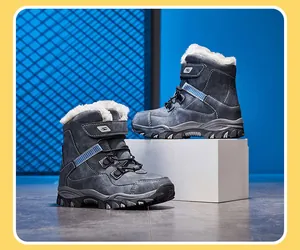 Bottes de neige bleues pour enfants doublées de polaire avec semelles antidérapantes
