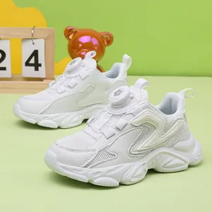 Baskets blanches respirantes pour enfants avec boucle rotative pour garçons d'école