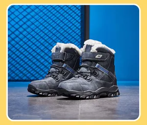 Bottes de neige bleues pour enfants avec doublure en fausse fourrure et semelle antidérapante