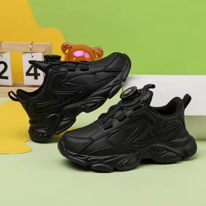 Baskets de course respirantes pour enfants avec fermeture rotative pratique en noir