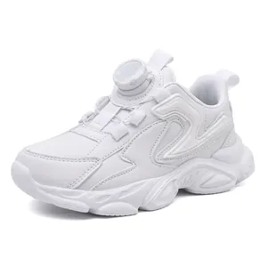 Baskets blanches pour enfants avec boucle rotative pratique pour le sport scolaire et la course