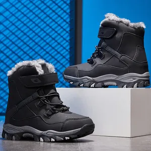 Bottes de neige noires pour enfants avec doublure chaude en fausse fourrure et semelle antidérapante