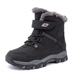 Bottes de neige noires chaudes pour enfants avec doublure en fourrure et semelle antidérapante