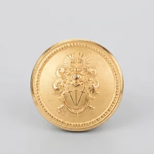 High-End Brass Metal Buttons Vintage Embossed Heraldic Crest Shank Buttons Gold Round Suit Button For Coat Blazer Apparel Sewing Accessory