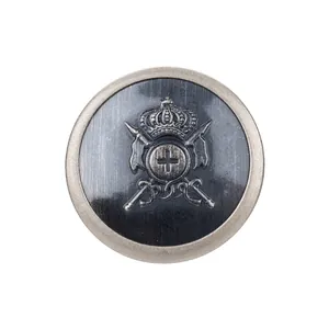 Premium vintage metal brass button with crown crest and cross design for clothing decoration