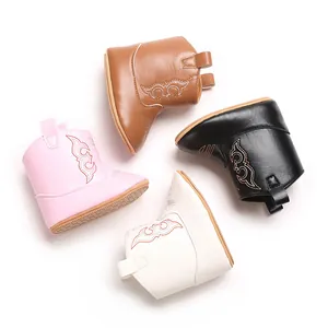 Infant Baby Cowboy Boots Soft Sole PU Leather Western Style Embroidered Prewalker Shoes For Newborn Girls Boys Boots