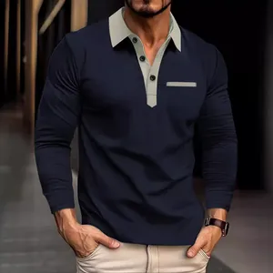 Modern slim fit men's long sleeve polo shirt with stylish contrast color collar design
