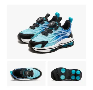 Vue multi-angle de chaussures de sport enfant avec maille respirante et boucle rotative.