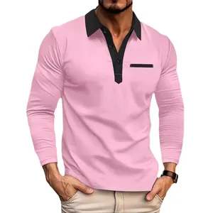 Men's long-sleeve Polo shirt featuring a contrast color collar and fashion slim fit.