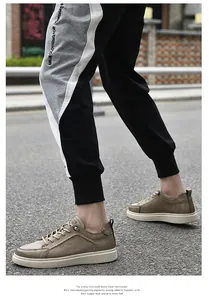 Side view of men's vintage leather casual work shoes with white textured sole
