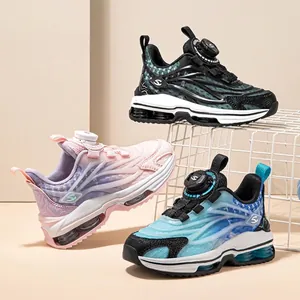 Chaussures de Sport Enfants Maille Respirante Sneakers Bouton Rotatif Coussin d'Air Antidérapant pour Garçons Filles