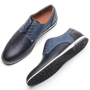Chaussures Derby Décontractées Grande Taille pour Hommes Mode Patchwork Respirant Léger en Cuir PU à Lacets Sneakers Basses
