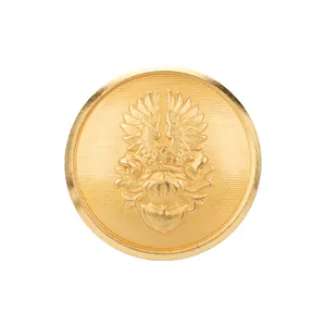 High-end vintage brass metal button featuring an intricate embossed eagle and crown design