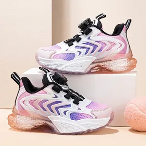 Sneakers eleganti rosa e viola per bambini con lacci rotanti e tomaia in mesh traspirante