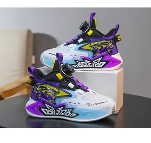 Boys' basketball sneakers with breathable mesh and rotation buckle closure