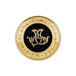 Hochwertiger runder Messingknopf mit schwarzem Emaille-Zentrum und Monogramm-Logo