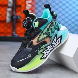 Boys Basketball Shoes Kids Breathable Mesh Athletic Sneakers With Rotary Buckle High Top Sport Shoes For Students Casual Gym