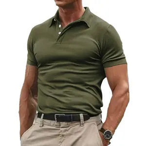 Classic olive green men's slim fit short-sleeved polo shirt for casual summer wear