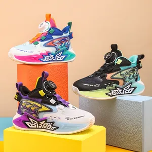 Breathable kids' basketball shoes featuring a rotary buckle closure in multiple colors