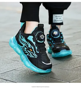 Baskets de sport pour garçons avec boucle rotative et motif flamme bleue