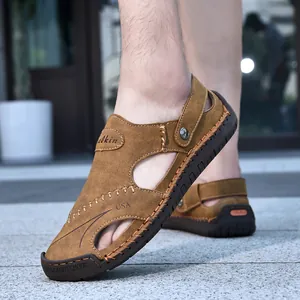 Men's casual cowhide leather sandals for summer outdoor beach wear