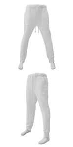 Detailed front and side view angles of white jacquard knit drawstring casual joggers for men