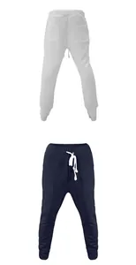 Men's jacquard joggers with drawstring detail in white and navy blue colors