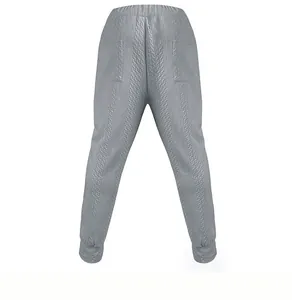 Detailed back view of grey jacquard textured men's hip-hop jogger pants with pockets