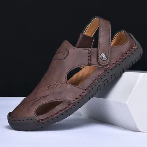 Handmade brown leather sandals for men featuring a versatile dual-use heel strap design