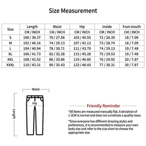 Comprehensive size chart for men's casual pants featuring CM and INCH measurements