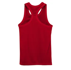 Detailed back view of a red ribbed racerback tank top for men's casual sports wear
