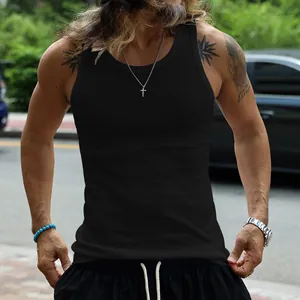 Men's black slim fit ribbed tank top casual sports undershirt for summer outdoor wear