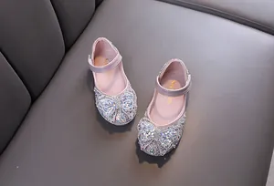 Elegant pink rhinestone princess shoes for girls with sparkling bow detail for parties