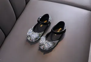 Elegant sparkling rhinestone butterfly bow girls princess shoes for party and wedding