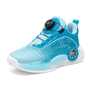 Zapatillas de baloncesto azules para niños con parte superior de malla y cierre giratorio