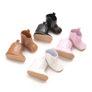 Western Cowboy Style Baby Girl Boots Soft Sole PU Leather Toddler First Walkers Non-slip Embroidered Newborn Infant Shoes