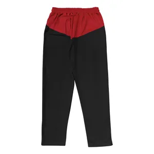 Men's oversized colorblock casual trousers featuring red and black straight-leg design