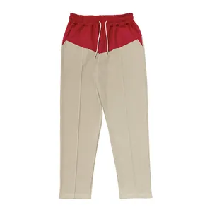 Men's two-tone patchwork casual pants with drawstring waist and straight leg fit