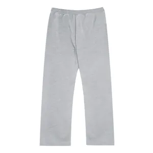 Front view of men's loose-fit grey straight-leg casual trousers in soft fabric