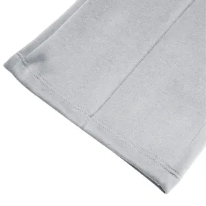 Close-up detail of the neat stitching and soft grey fabric on men's straight-leg casual pants